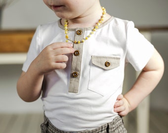Baby boy t-shirt - White toddler t-shirt - Linen boy t-shirt - Summer boy t-shirt - Boy linen clothes - Toddler boy top - 2014R-010