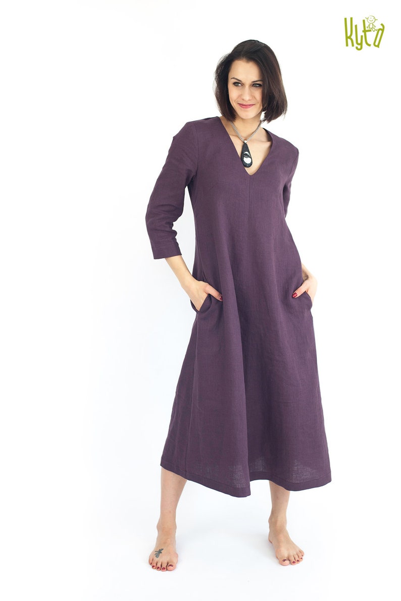 Linen Kaftan Dress With Pockets Linen Dresses for Women Linen | Etsy