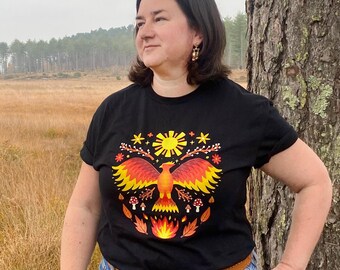 Camiseta con estampado de fénix, camiseta de fantasía, ropa mágica