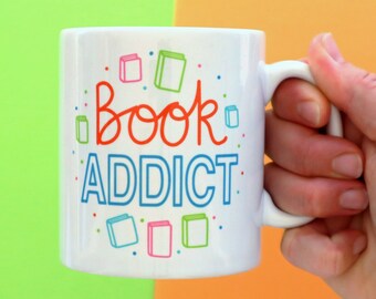 Book Addict 10oz Mug, Book Enamel Mug, Book Lover Water Bottle, Teacher Gift, Birthday Present, Gift For A Friend, Librarian Mug, Camp Mug