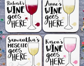 Wine Coasters, Funny Coaster, Personalised Wine Coaster, Red Wine Gift, White Wine Lover Gift, Rosé Wine Mat, Vermouth, Shiraz, Pinot Grigio