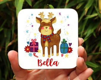 Christmas Reindeer Coaster, Personalised Gift, Christmas Coaster, Christmas Eve Box Present, Stocking Filler