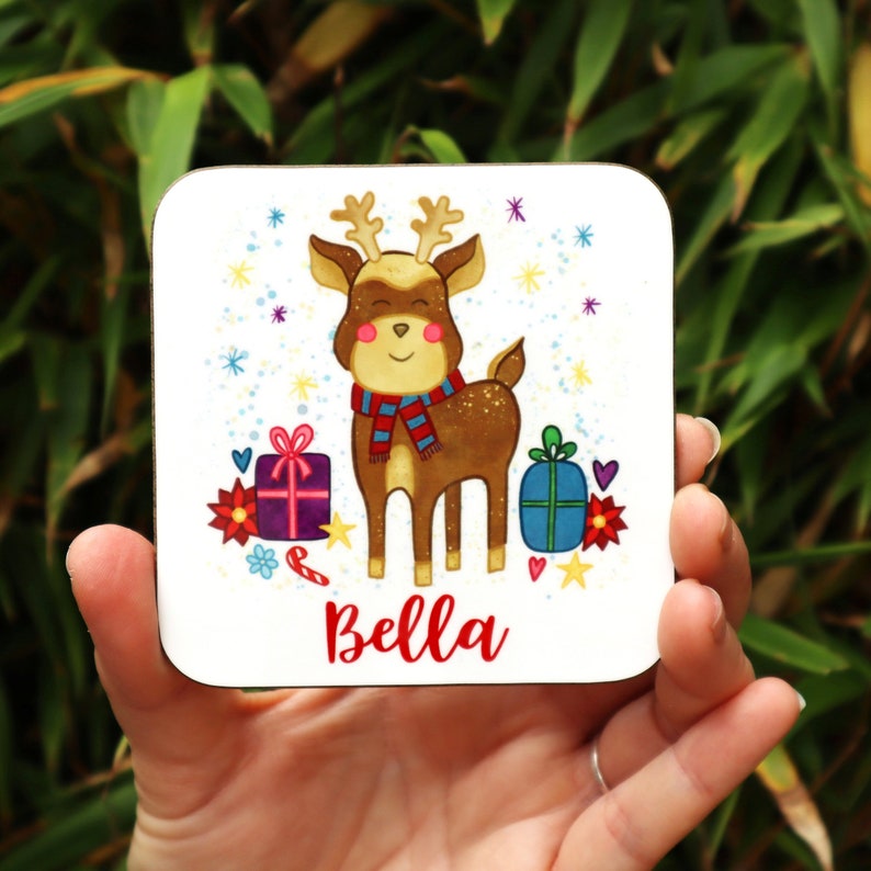 Christmas Reindeer Coaster, Personalised Gift, Christmas Coaster, Christmas Eve Box Present, Stocking Filler image 1