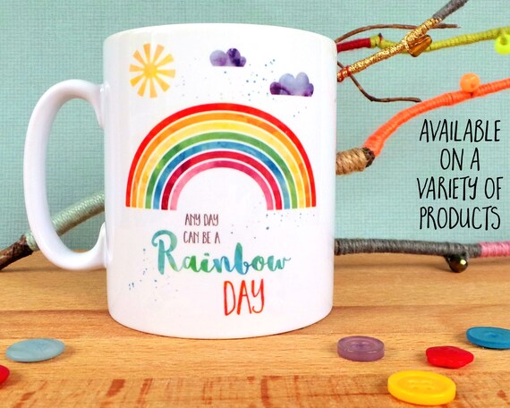 Rainbow Mug, Colourful Uplifting Gift, Ceramic or Enamel