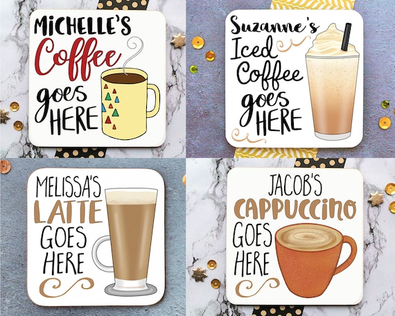 Personalised Coffee Coaster, Mug Drink Mat, Latte Gift, Cappuccino Present, Iced Coffee Lover