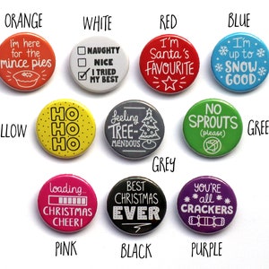 Christmas Theme Badges, Advent Calendar Filler, Christmas Cracker Gift, Stocking Filler, Class Gift, Santa Gift, Table Present, Tree Present Mixed Colours