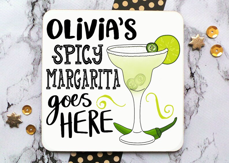 Personalised Margarita Coaster, Margarita Coaster, My Margarita Goes Here, Cocktail Gift, Funny Gift, Cocktail Lover Gift, Alcohol Coaster Spicy Margarita