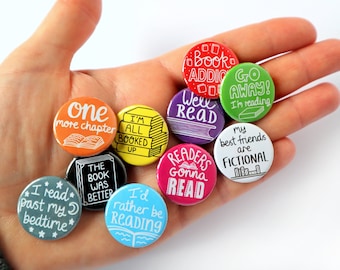 Book Themed Badges, Reading Club, Literature Festival, Book Wedding Favours, Bookshop Badge, Story Event