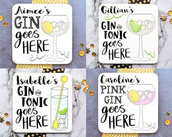 Personalised Gin Coaster, Pink Gin Drinks Mat, Gin & Tonic, Raspberry Gin, Orange Gin, Gin Basil, Sloe Gin, Sloe Gin Fizz, Home Bar Gift