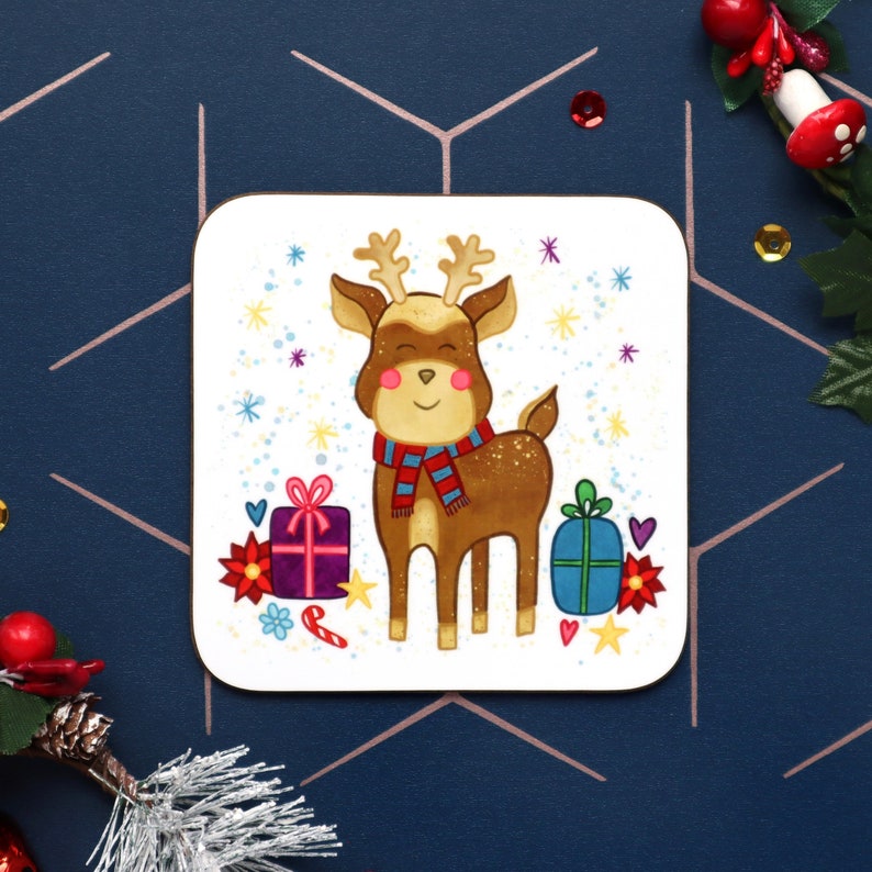 Christmas Reindeer Coaster, Personalised Gift, Christmas Coaster, Christmas Eve Box Present, Stocking Filler image 2