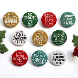 Christmas Theme Badges, Advent Calendar Filler, Christmas Cracker Gift, Stocking Filler, Class Gift, Santa Gift, Table Present, Tree Present image 4