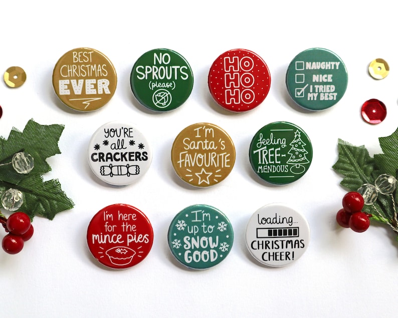 Christmas Theme Badges, Advent Calendar Filler, Christmas Cracker Gift, Stocking Filler, Class Gift, Santa Gift, Table Present, Tree Present image 4