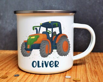 Tractor Mug, Personalised Mug, Farm Enamel Mug, Tractor Fan Gift, Farmer Gift, Farm Vehicle Illustration