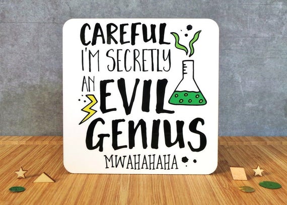 Funny Coaster, Dad Gift, Evil Genius Coaster, Humour Coaster, Gift For A Friend, Gift For A Brother, Scientist Gift, Funny Gift, Male Gift