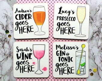 Personalised Drink Coasters, Alcohol Drinks Gift, Christmas Present, Bridesmaid Gift Bag, Drink Mat With Name, Stocking Filler, Family Gifts