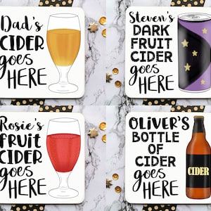 Cider Coasters, Personalised Coaster, My Cider Goes Here, Cider Gift, Dark Fruit Cider, Cider Lover Gift, Bottle Of Cider Illustration image 1