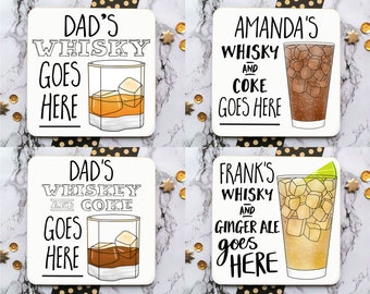 Whisky Coaster, Personalised Coaster, Father's Day Present, Grandad Gift, Whisky Gift, Bourbon, Scotch, Dram, Whiskey Drink Mat