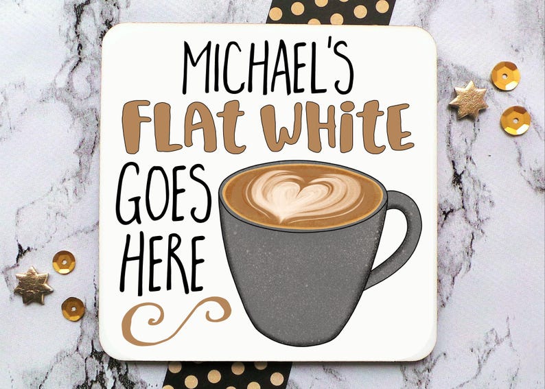Personalised Coffee Coaster, Mug Drink Mat, Latte Gift, Cappuccino Present, Iced Coffee Lover Flat White