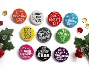 Christmas Theme Badges, Advent Calendar Filler, Cracker Gift, Class Gift, Table Present