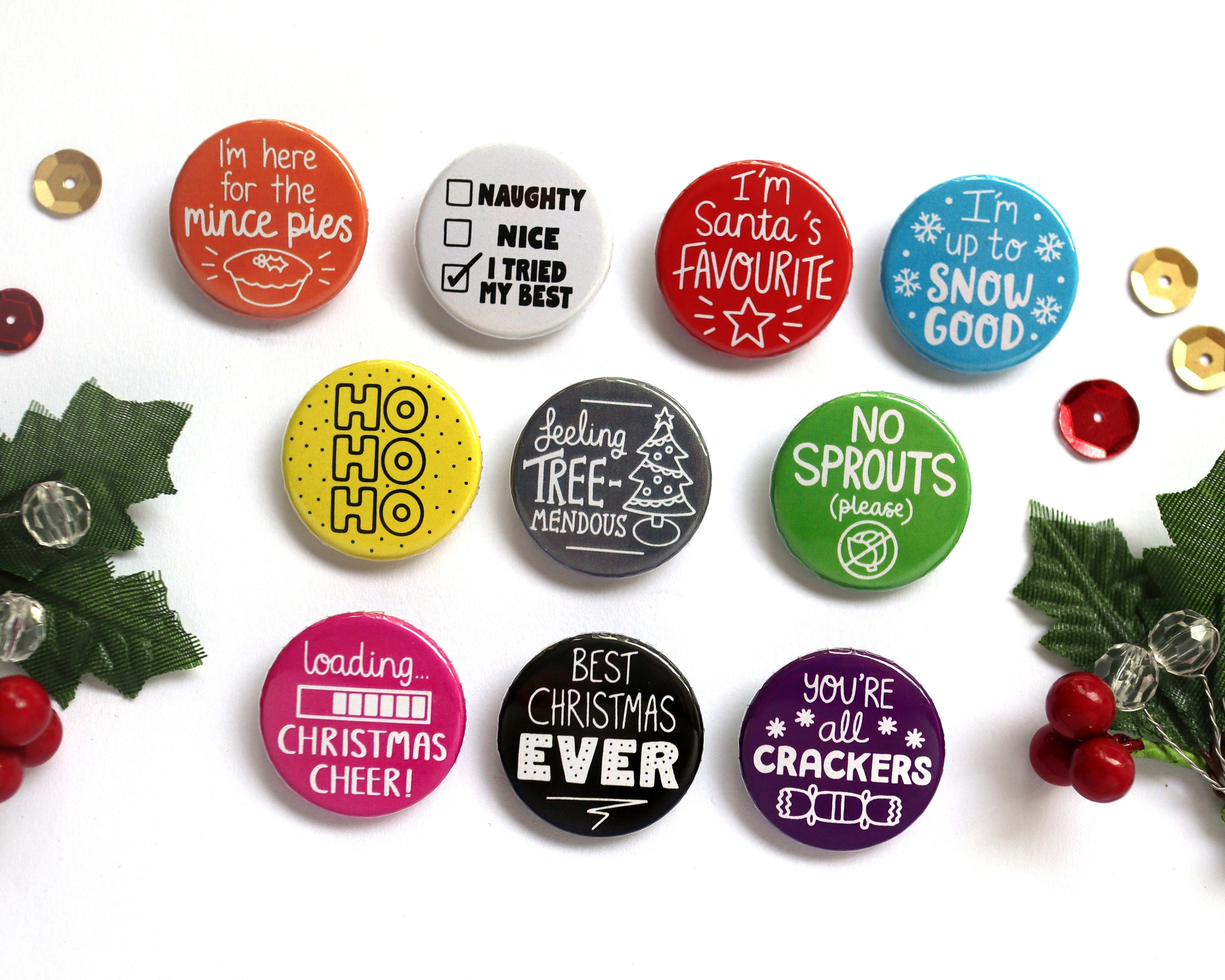 Christmas Theme Badges Advent Calendar Filler Christmas Etsy