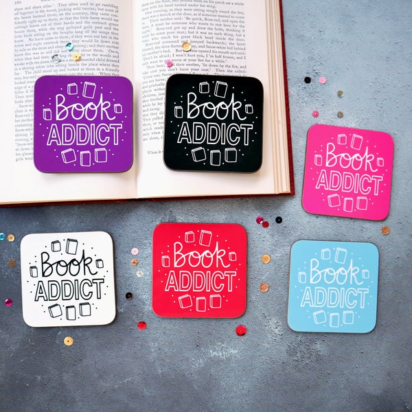 Book Addict Coaster, 6 Colour Choices, Book Fan Gift, Bookish Stocking Filler, Teacher Gift, Library Decor, Student Present