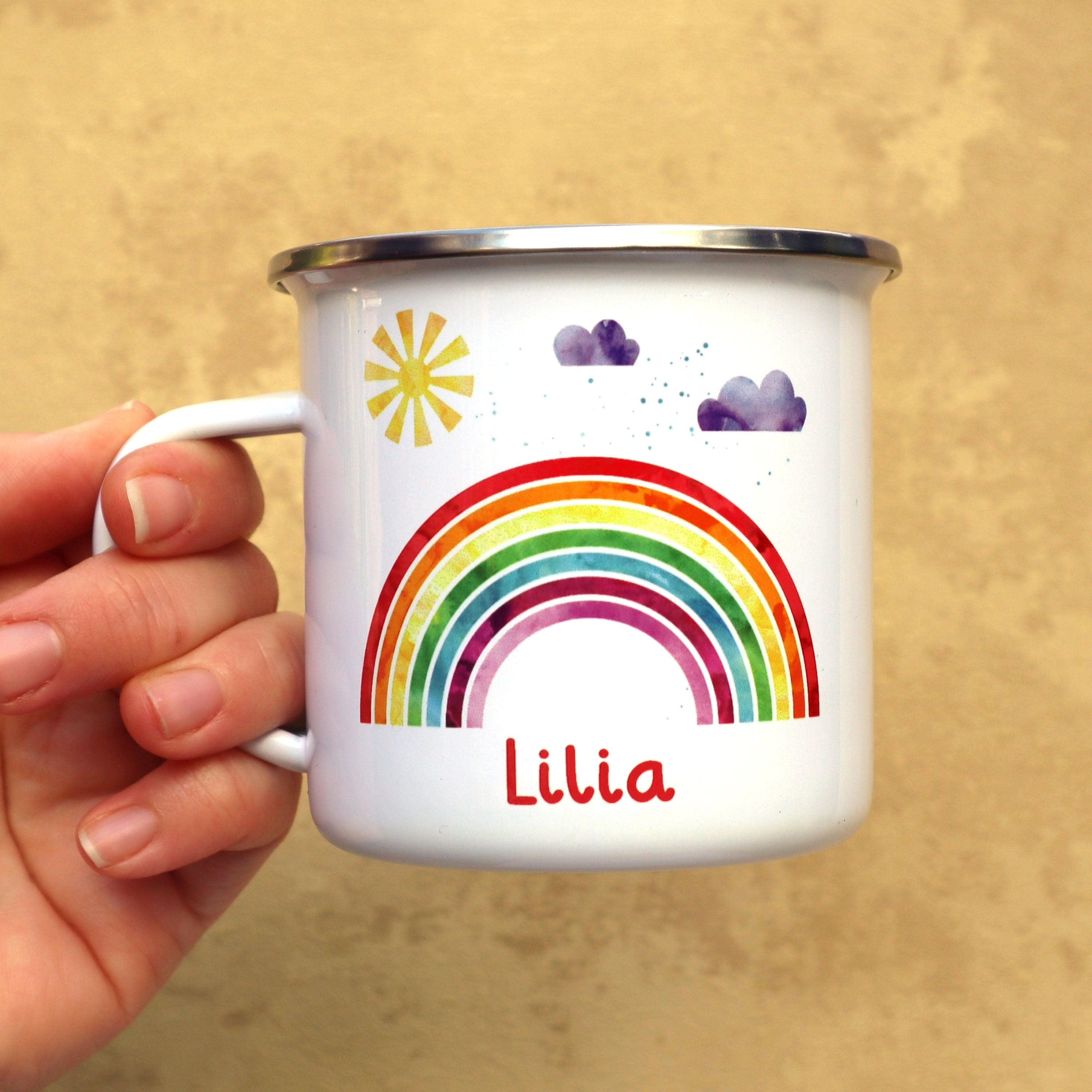 Personalised Rainbow Child's Mug Custom Cup Enamel Mug Etsy