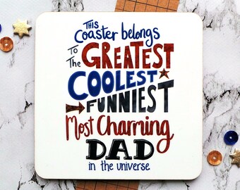Regalo del Día del Padre, Posavasos para Papá, Regalo para Papá, Este posavasos pertenece al mejor papá, Posavasos para papá, Papá más genial, Papá más divertido