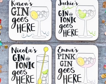 Personalised Gin Coaster, Various Flavours, Drinks Mat, Home Bar Gift