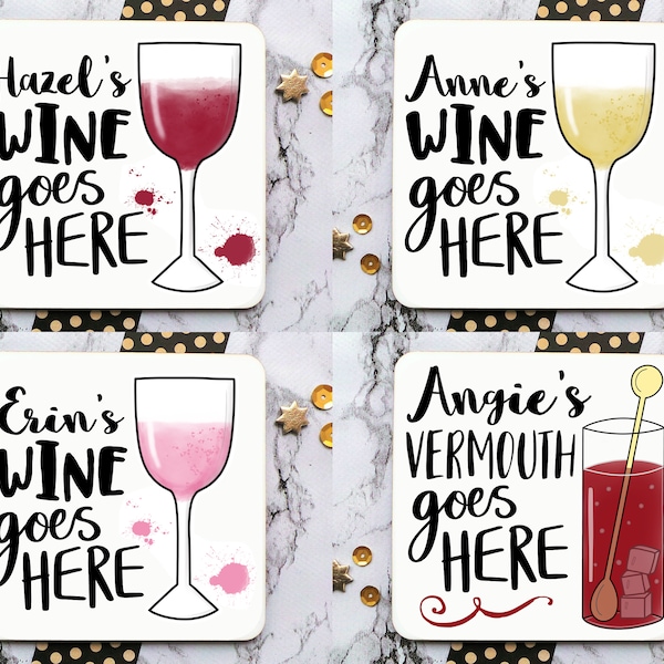 Wine Coasters, Funny Coaster, Personalised Wine Coaster, Red Wine Gift, White Wine Lover Gift, Rosé Wine Mat, Vermouth, Shiraz, Pinot Grigio