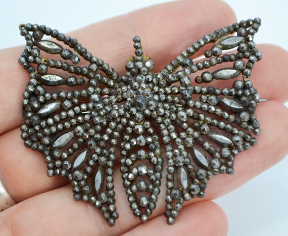 HUGE Georgian CUT STEEL Butterfly / Moth Antique B