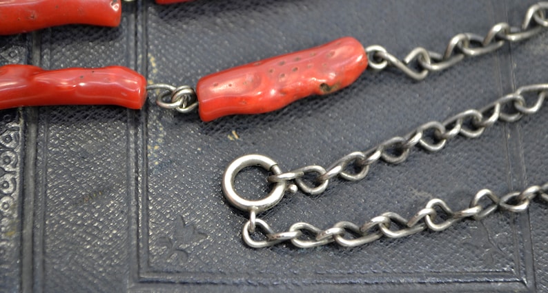 Antique Solid SILVER /& RED CORAL Filigree Drop Pendant with Handmade Chain Necklace