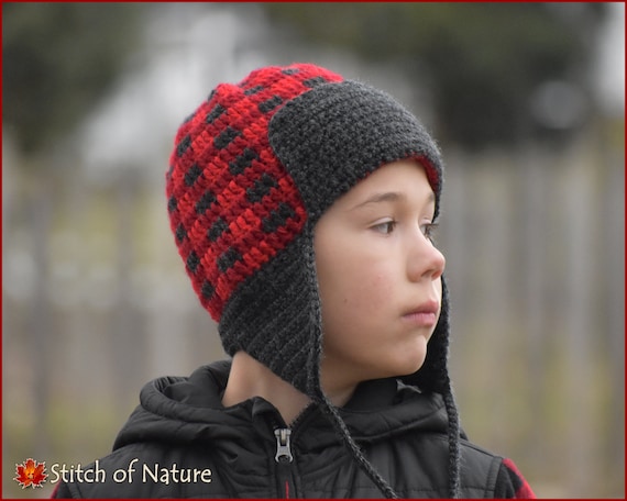 Crochet PATTERN the Durham Plaid Earflap Hat Pattern Plaid Trapper Hat Pattern toddler to Adult Sizes Boys Girls Id 16107 Etsy