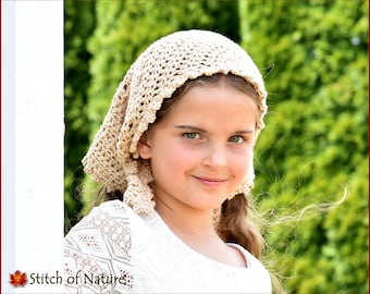 Crochet PATTERN - The Catalina Kerchief Pattern, Crochet Head Shawl, Head Cover Pattern, Cotton Head and Neck Wrap, Church Veil - id: 16113