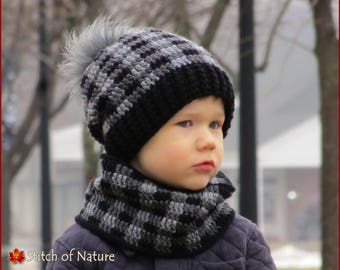 Häkelanleitung - Dublin Plaid Slouchy Mütze und Cowl Set Muster (18 Zoll, Baby bis Erwachsenengrößen - Jungen, Mädchen) - id: 16076