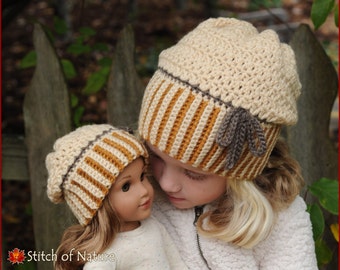 Crochet Hat PATTERN - The Brockton Slouchy Hat - Folded Brim Cap Combo  (18" Doll Size, Baby to Adult sizes - Girls, Boys) - id: 16024