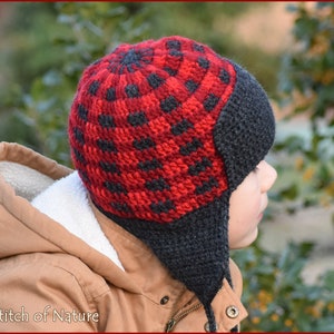 Crochet PATTERN - The Durham Plaid Earflap Hat Pattern, Plaid Trapper Hat Pattern  (Toddler to Adult sizes - Boys, Girls) - id: 16107