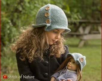 Crochet PATTERN - The Mansfield Vintage Hat with Buttons, Cloche Hat (Kidz & Cats and 18" dolls, Toddler to Adult sizes - Girls) - id: 16089