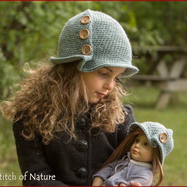 Crochet PATTERN - The Mansfield Vintage Hat with Buttons, Cloche Hat (Kidz & Cats and 18" dolls, Toddler to Adult sizes - Girls) - id: 16089