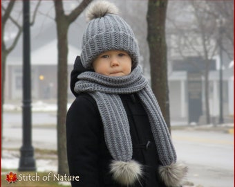 Crochet PATTERN - The Boston Hat and Scarf Set Pattern (Baby to Adult sizes - Boys, Girls) - id: 16075