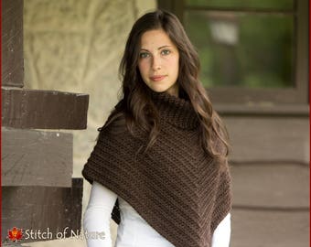 Crochet PATTERN - The Crestone Cowl Neck Poncho Pattern, Wrap, Neck Warmer (18" doll, Toddler to Adult XL sizes - Girls, Boys) - id: 16057