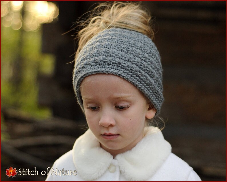 Crochet PATTERN The Odessa Messy Bun Hat, Ponytail Hat Pattern, Beanie Pattern Baby to Adult sizes Girls id: 16047 image 4