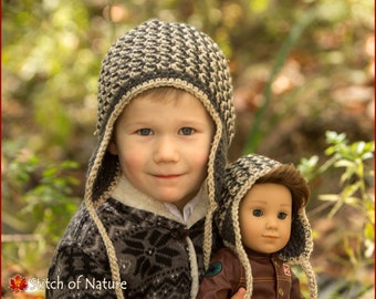 Crochet PATTERN - The Weston Earflap Hat Pattern  (18" doll, Newborn to Adult sizes - Girls, Boys) - id: 16081