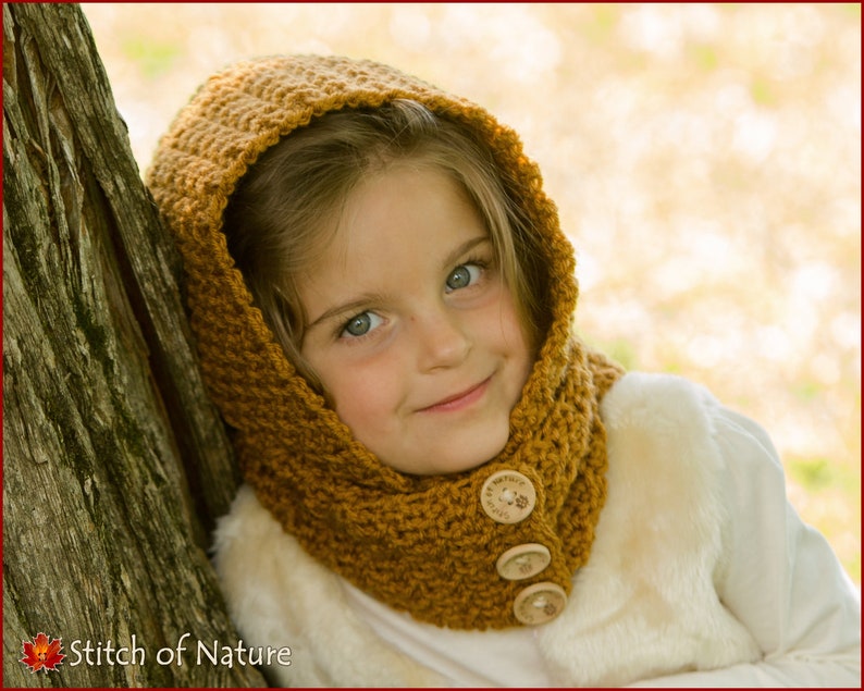 Crochet PATTERN The Philadelphia Hooded Scarf Pattern, Scarf with Hood and Buttons 18 doll, Toddler to Adult sizes Girls id: 16051 image 2