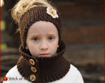 Crochet PATTERN - The Glendale Headband and Cowl Set, "Knit" Look Headband and Cowl Pattern  (Toddler to Adult sizes - Girls) - id: 16050