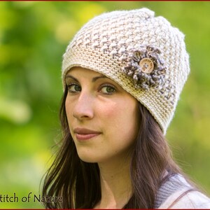 Crochet PATTERN - The Florence Beanie Hat with a Flower or Embroidered Floral Vine (Baby to Adult sizes - Girls) - id: 16012
