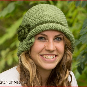 Crochet PATTERN - The Virginia Pleated Hat with a Rose, Cloche Hat, 1920s Hat (18&quot; doll size, Toddler to Adult sizes - Girls) - id: 16029