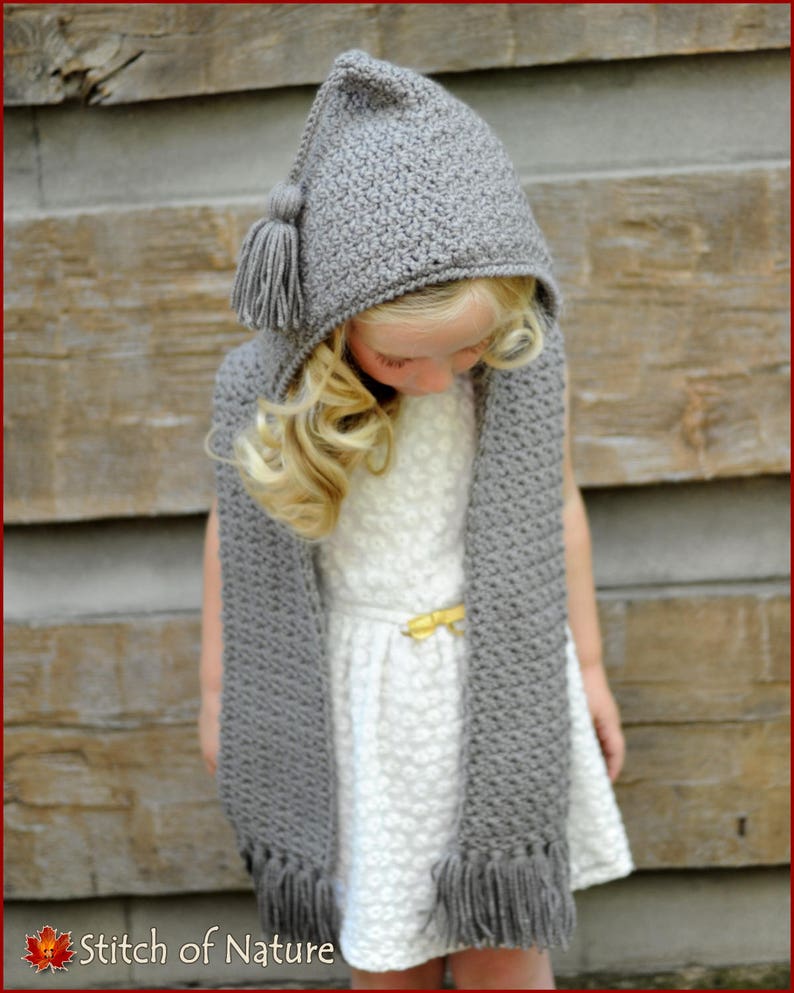 Crochet PATTERN The Elwood Hooded Scarf Toddler to Adult sizes Girls id: 16015 image 6