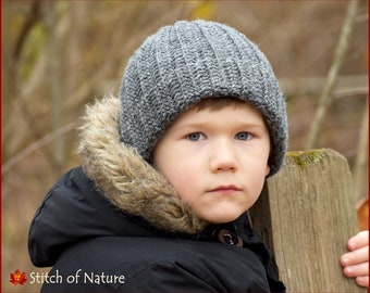 Crochet PATTERN - The Glenwood Brimmed Hat Pattern, Slouchy Beanie Pattern, Basic Ribbed Hat (Baby to Adult sizes - Girls/Boys) - id: 16040