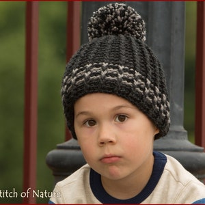 Crochet PATTERN - The Ashland Beanie with a Pom-pom  (Baby to Adult sizes - Girls and Boys) - id: 16037