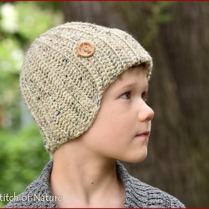 Crochet PATTERN - The Gaston Beanie Pattern, Aviator Hat Pattern, Cap for Boys (Toddler to Adult sizes - Girls/Boys) - id: 16111